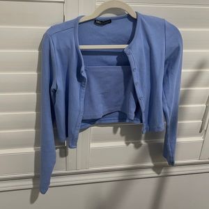 Zara blue two pieces cardigan tank set